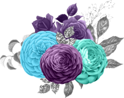 bouquets violets et turquoises