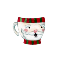 Watercolor illustration of Santa Claus Christmas ceramic cup in cartoon style. png