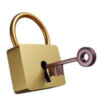 golden lock and copper key space isolated. concept 3d illustration or 3d render png