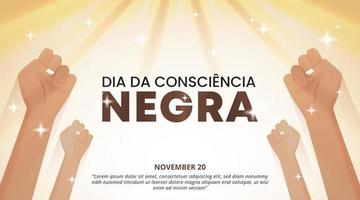 Dia da consciencia negra or black awareness day background with raising hands and sunshine vector