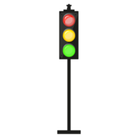 Traffic lights post. Night set in cartoon style. Red light above green and yellow in between. Colorful PNG illustration.