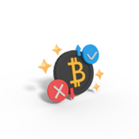 3d illustration of bitcoin approve and delete png