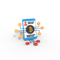 ilustração 3D da rede blockchain bitcoin no telefone png