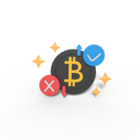 3d illustration of bitcoin approve and delete png