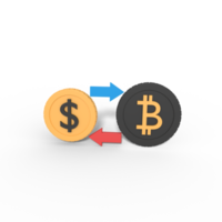 Illustration 3d de l'échange de bitcoins en dollars png