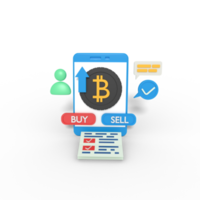 3d illustration of buying and selling bitcoin on phone png