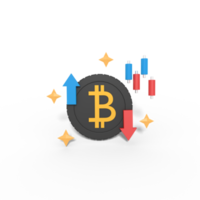 3d illustration av stigande och faller bitcoin handel värde png