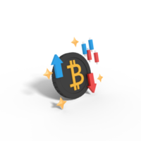 illustration 3d de la valeur marchande du bitcoin en hausse et en baisse png