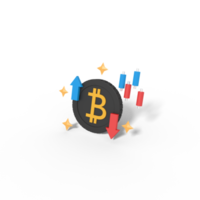 illustration 3d de la valeur marchande du bitcoin en hausse et en baisse png