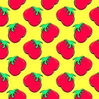 Weird red tomato,seamless pattern on yellow background. vector