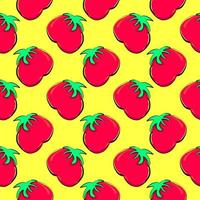 Weird red tomato,seamless pattern on yellow background. vector