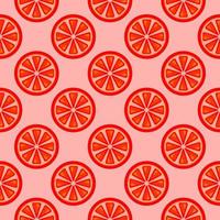 Grapefruit slices, seamless pattern on red background. vector