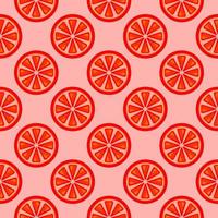 Grapefruit slices, seamless pattern on red background. vector