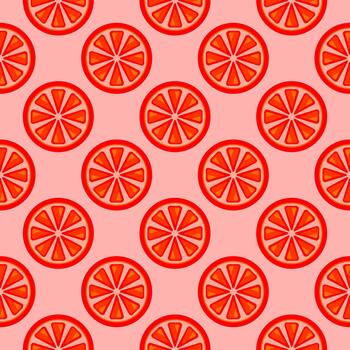 Grapefruit slices, seamless pattern on red background. vector