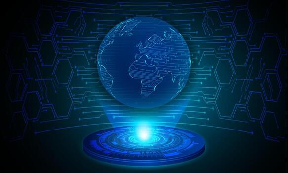 Modern Globe Holographic Projector on Technology Background vector