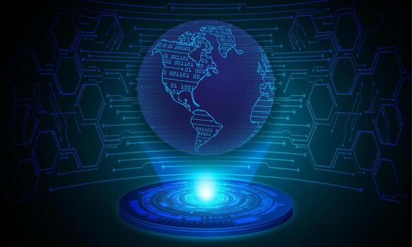 Modern Globe Holographic Projector on Technology Background vector
