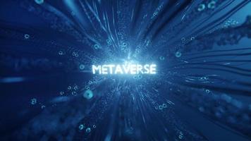 4K animation. The word metaverse illuminated and glowing on a futuristic animated background. video