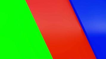 right slide video animation, red blue yellow intro on a green background