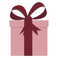 Pink gift box tied with a red ribbon with a bow. Vector illustration isolated on white background.