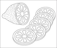 Half a lemon and round lemon slices in doodle style. Vector illustration.