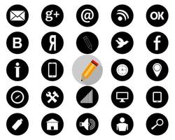 flat round black icons on white background vector