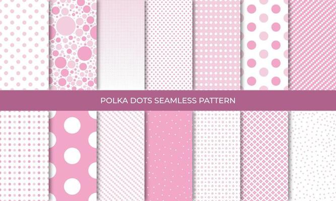 Set of seamless pink polka dot backgrounds. Seamless background in circle. Soft pink polka dot seamless pattern set. Baby background. Vector illustration