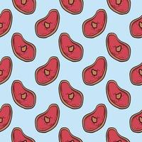 Fried steak slices, seamless pattern on blue background. vector