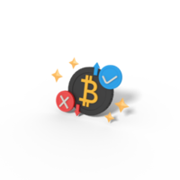 3d illustration of bitcoin approve and delete png