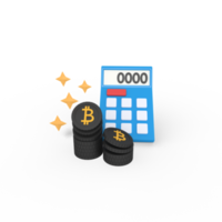 3d illustration of counting bitcoins with calculator png