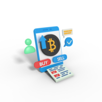 3d illustration of buying and selling bitcoin on phone png