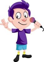 Boy with microphone, illustration, vector on white background.