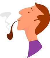 Man smoking pipe, illustration, vector on white background.