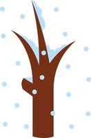 Tree in winter covered in snow, illustration, vector on white background.