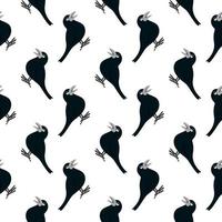 pájaro negro, patrón sin costuras sobre fondo blanco. vector