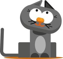 Thinking grey cat, illustration, vector on a white background.