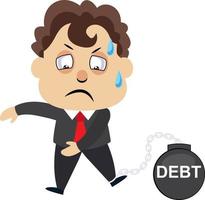 Man is in debt, illustration, vector on white background.