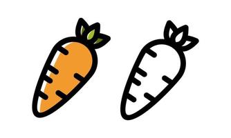 Set of fresh carrot in colorful and monochrome line art style. Natural vegetable with design elements isolated background. Cute vegetarian healthy food. Vector illustration