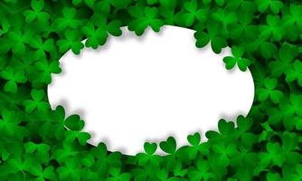 Clover leaves background with blank card. Clover leaves background. Realistic green clovers. Vector illustration