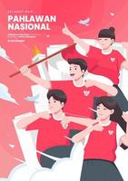 selamat hari pahlawan nasional significa feliz día de los héroes nacionales de indonesia vector