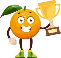 Orange with trophy, illustration, vector on white background.