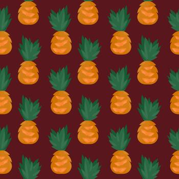 Pineapple , seamless pattern on a dark red background. vector
