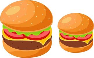 Delicious burger ,illustration, vector on white background.