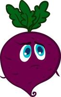 Round beet is looking sad, illustration, vector on white background.