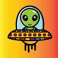 diseño alienígena feliz hecho con un degradado colorido. Esta obra de arte también tiene muchos patrones. vector