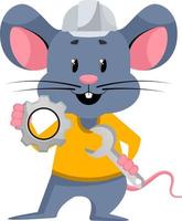 Mouse with wrench, illustration, vector on white background.