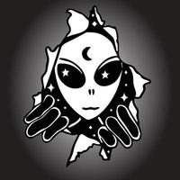 diseño alienígena en blanco y negro que sale de la pared. este diseño también tiene un degradado en blanco y negro que le da profundidad vector