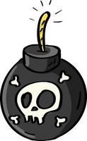 Bomb with skull, illustration, vector on white background.