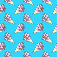 Big ice cream in a cone , seamless pattern on a blue background. vector