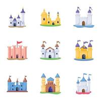 paquete de iconos planos de edificios del castillo vector