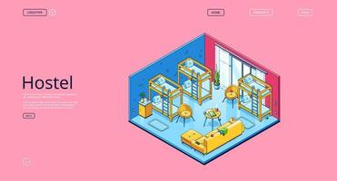 Vector banner of hostel room with bunks